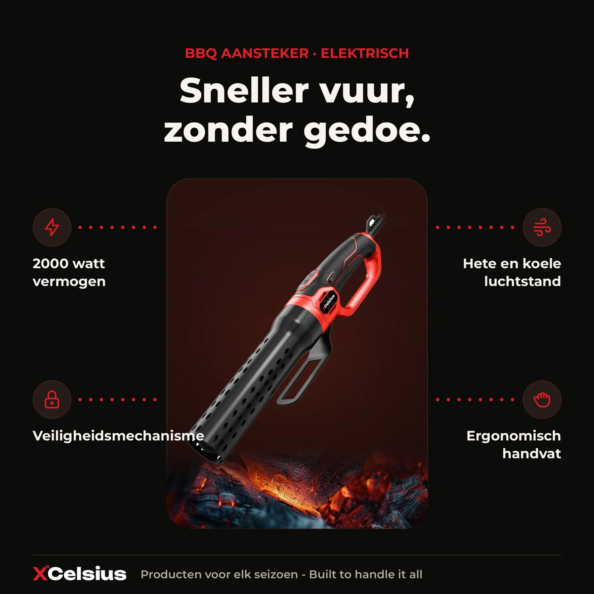 bbq aansteker elektrisch voor kolen en hout
