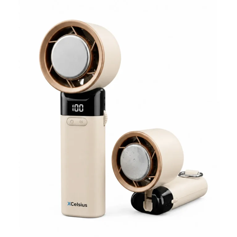 handventilator met instant koelplaat beige/crème