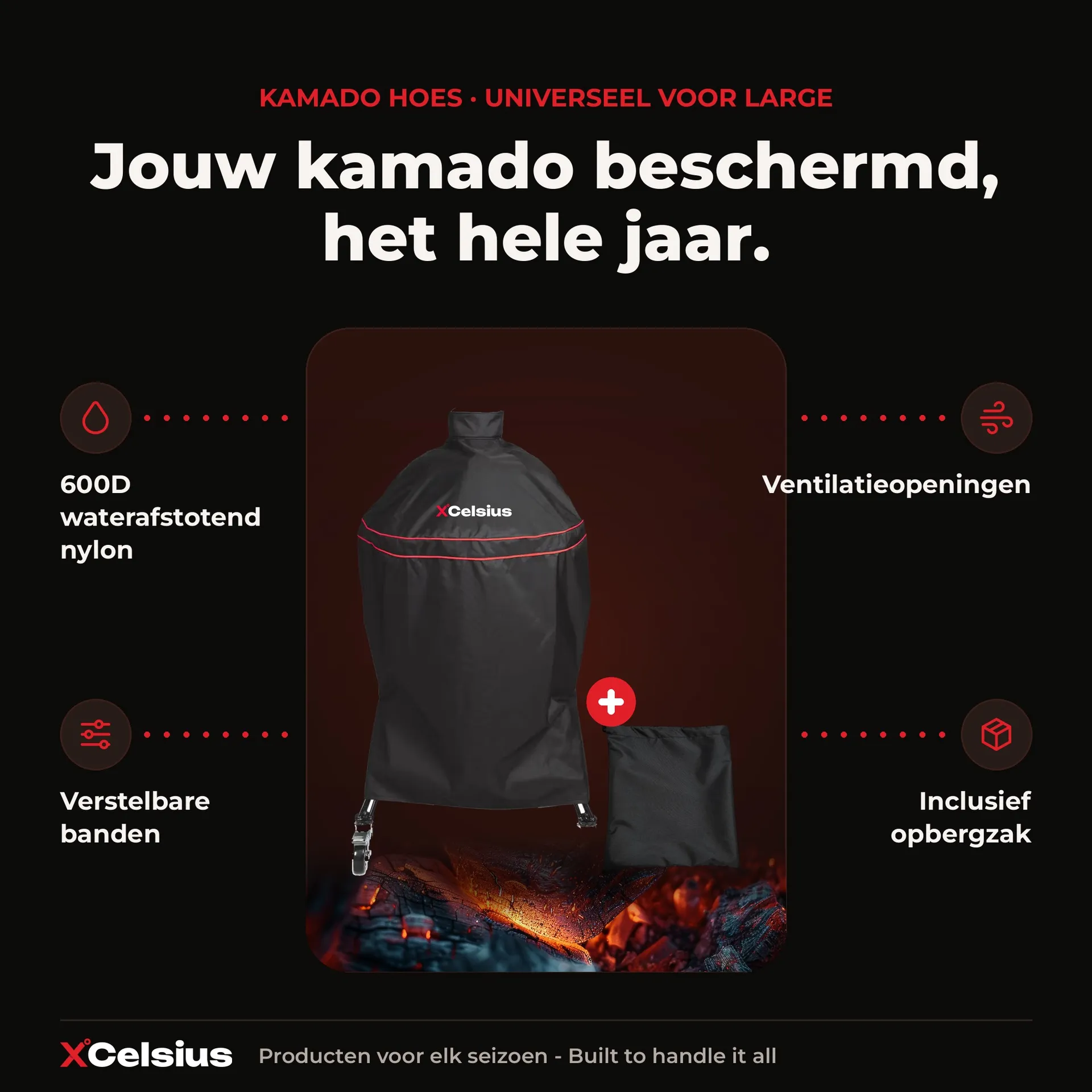 bbq hoes voor large kamado's universeel zwart met rood