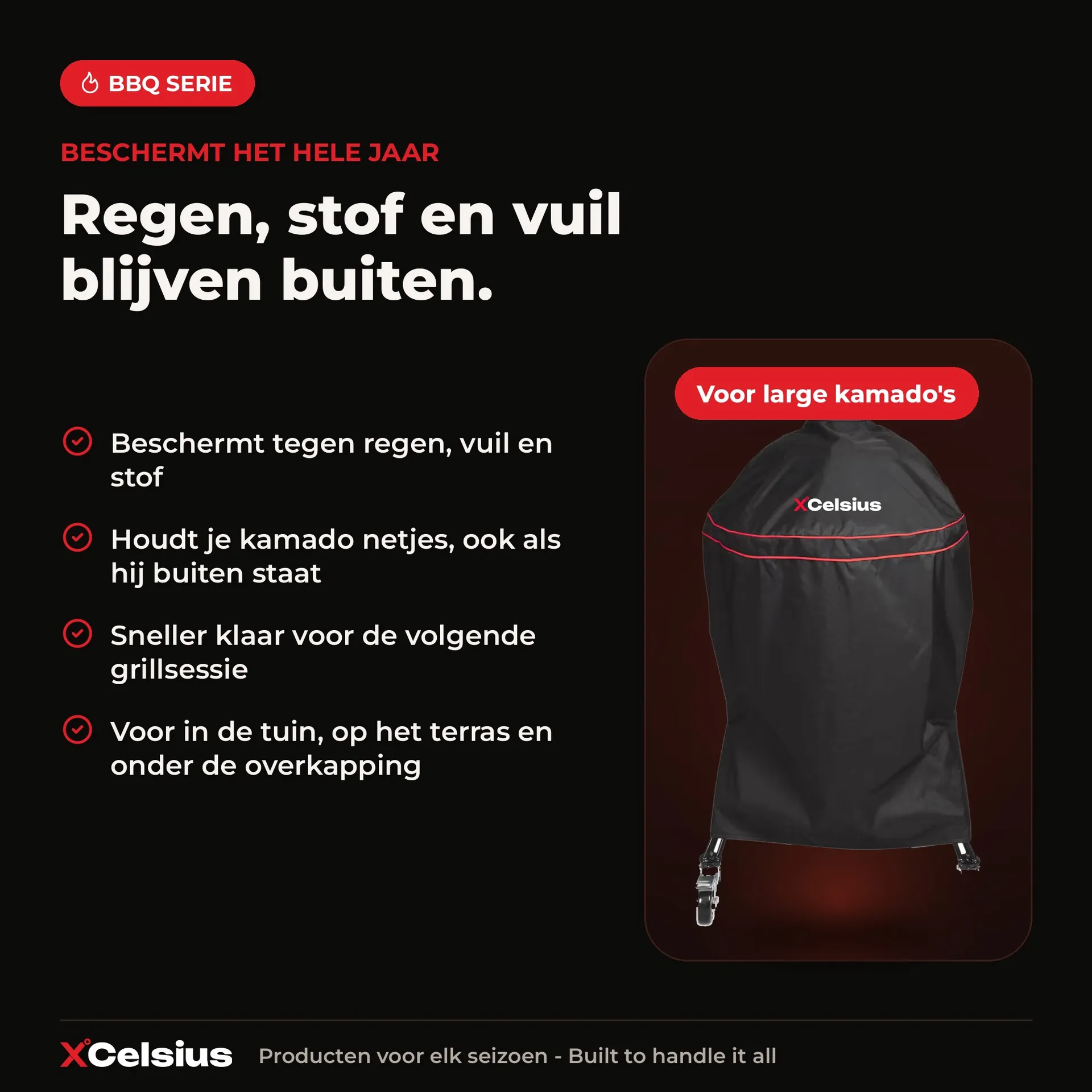 bbq hoes voor large kamado's universeel zwart met rood