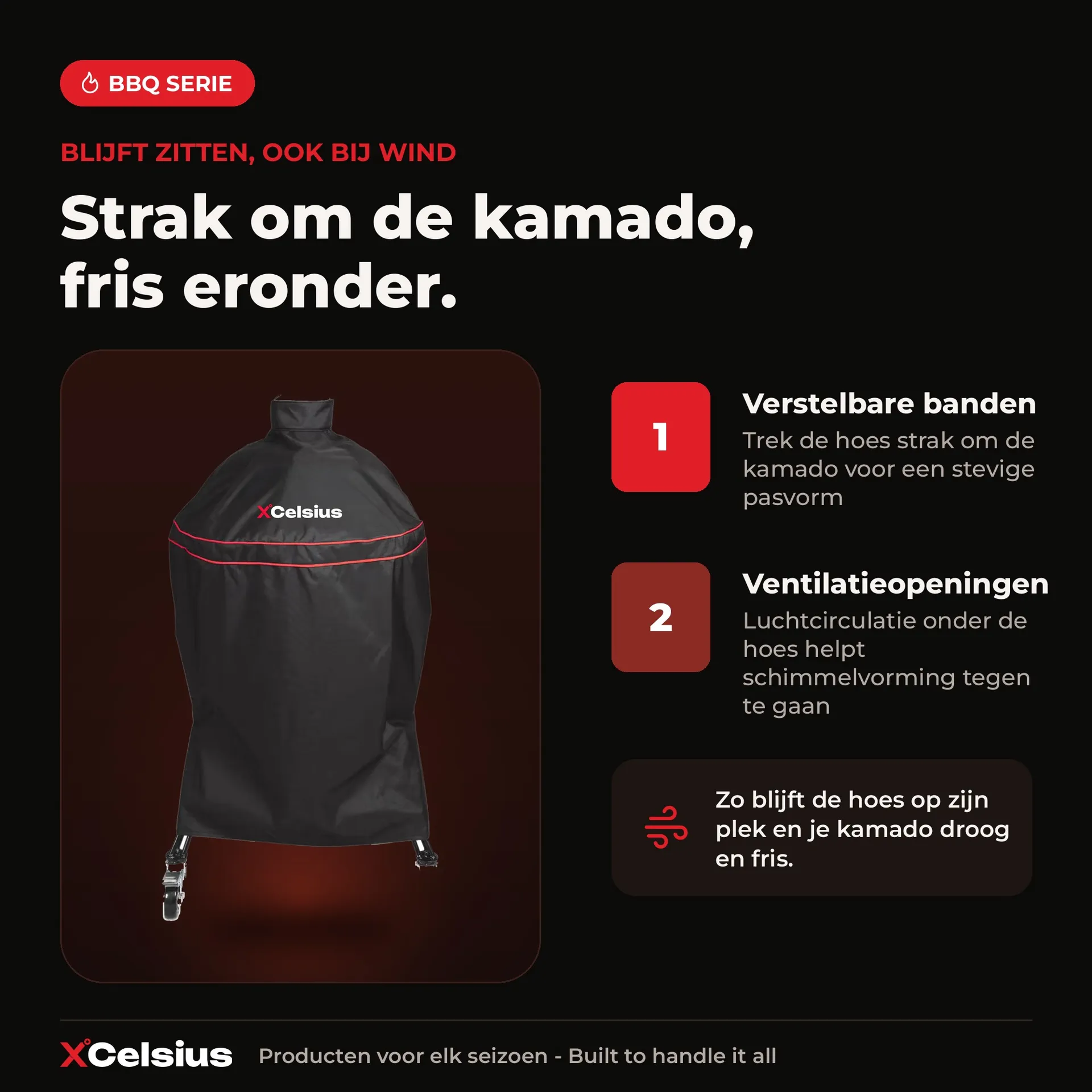 bbq hoes voor large kamado's universeel zwart met rood