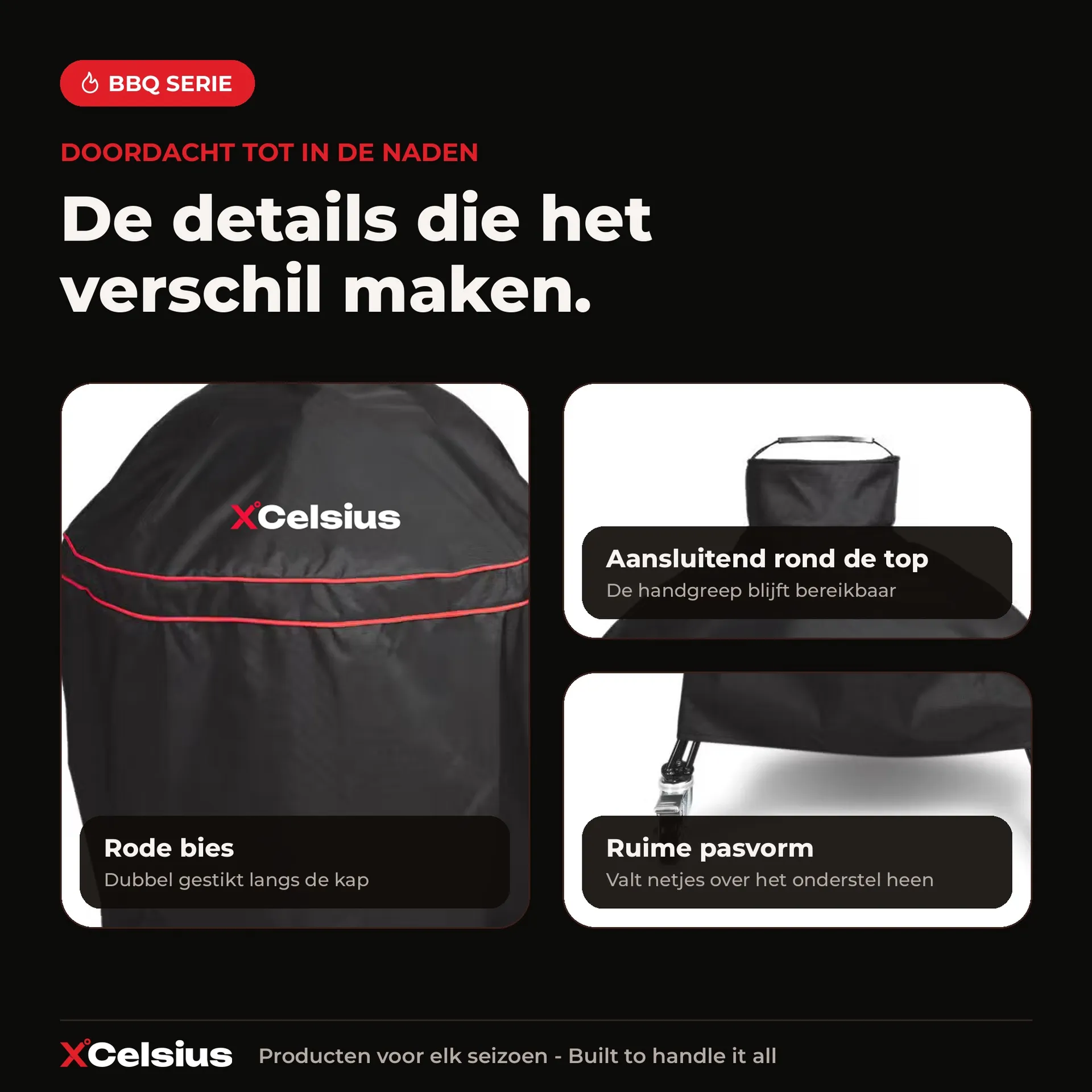 bbq hoes voor large kamado's universeel zwart met rood