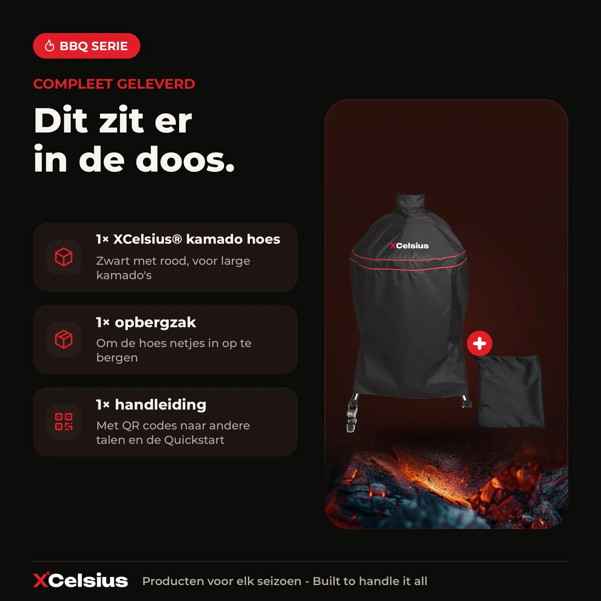 bbq hoes voor large kamado's universeel zwart met rood