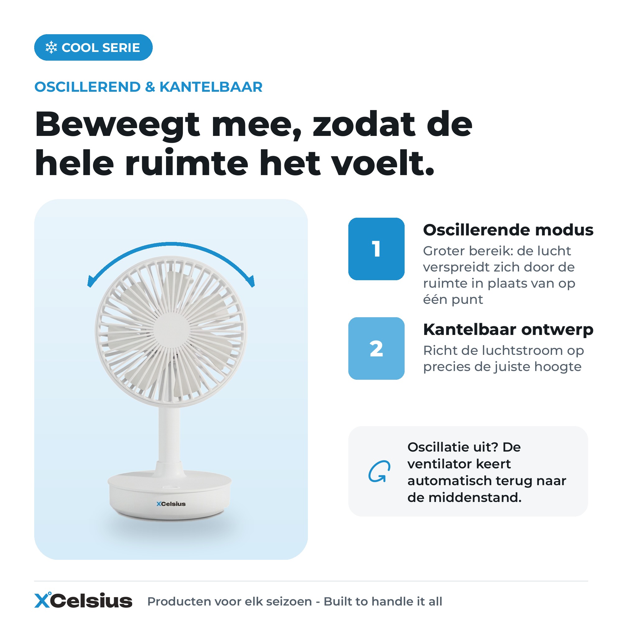 tafelventilator oplaadbaar met 4 snelheden wit