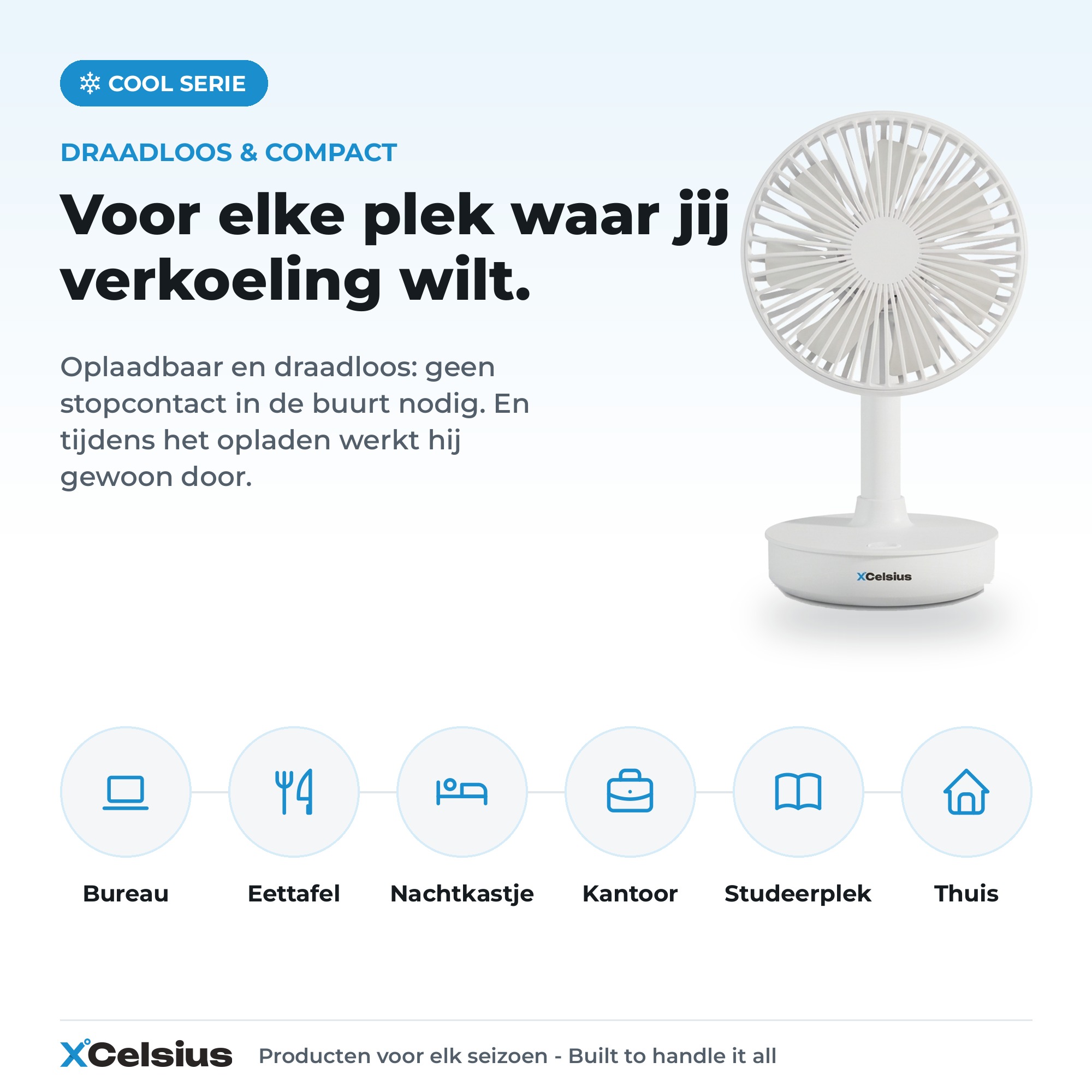 tafelventilator oplaadbaar met 4 snelheden wit