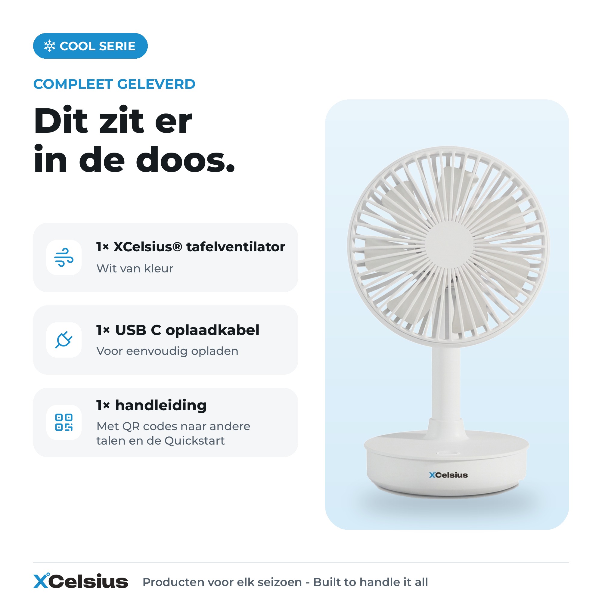 tafelventilator oplaadbaar met 4 snelheden wit