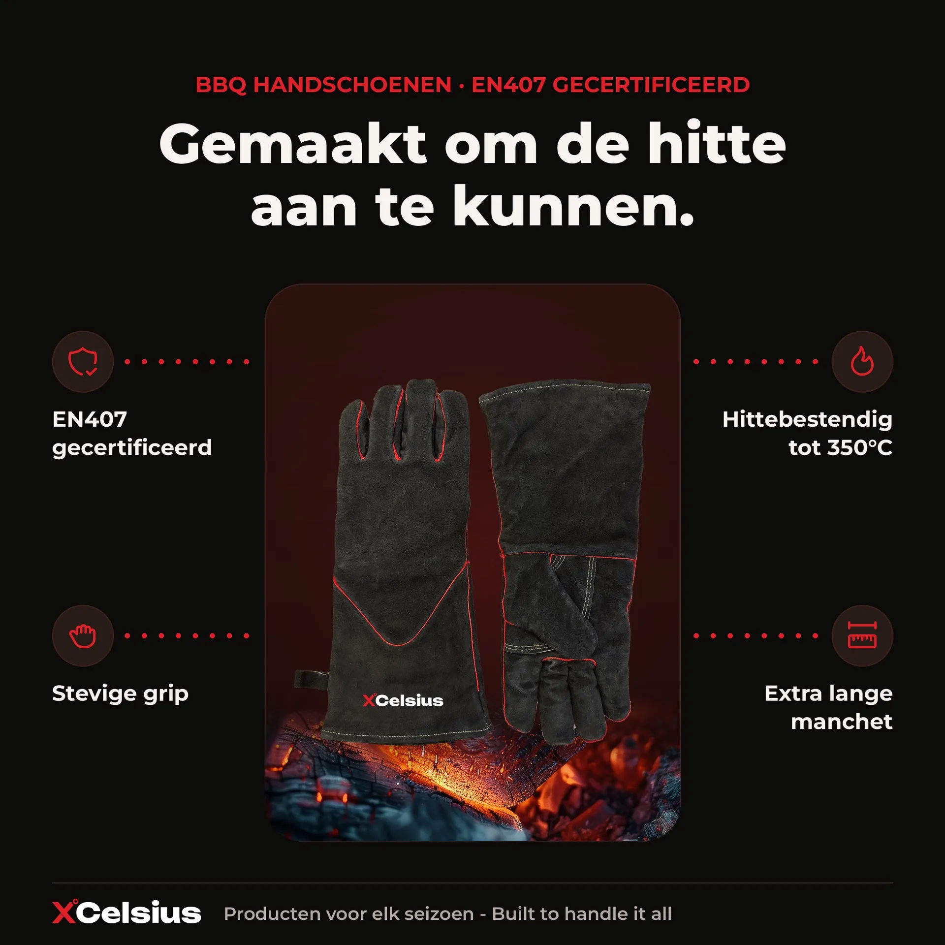 bbq handschoenen en407 gecertificeerd zwart/rood