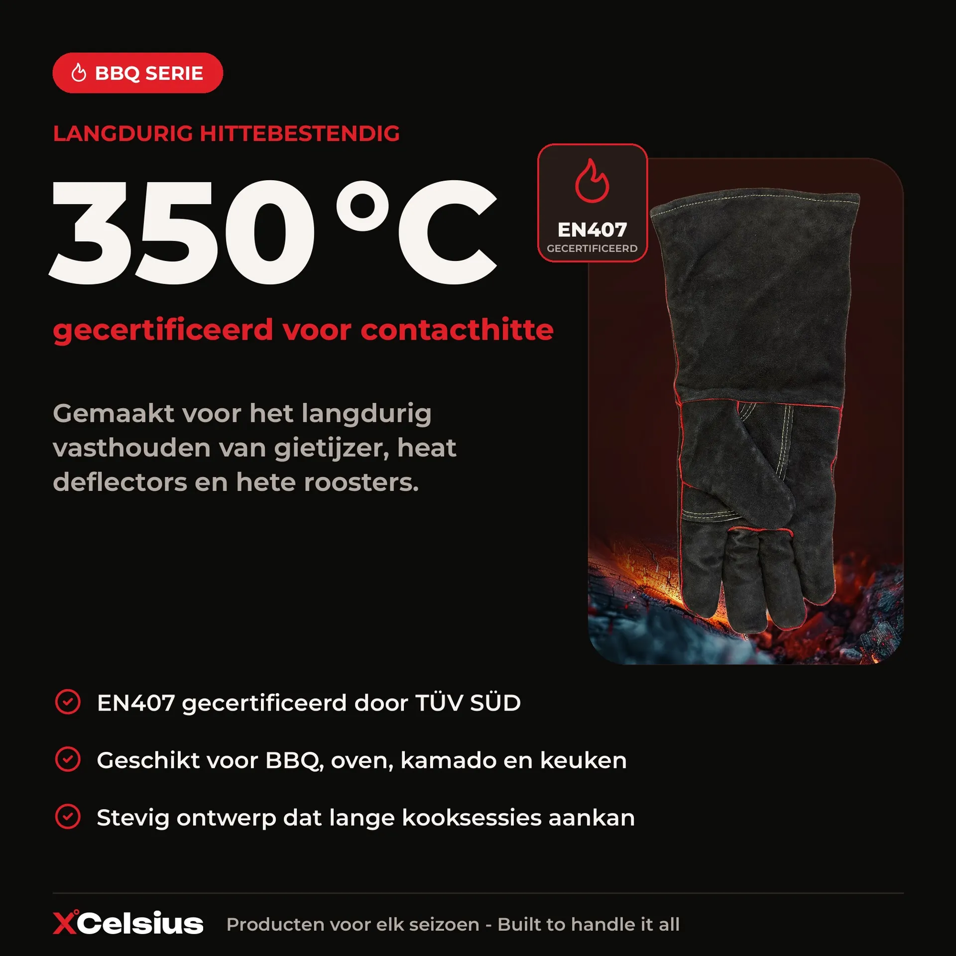 bbq handschoenen en407 gecertificeerd zwart/rood