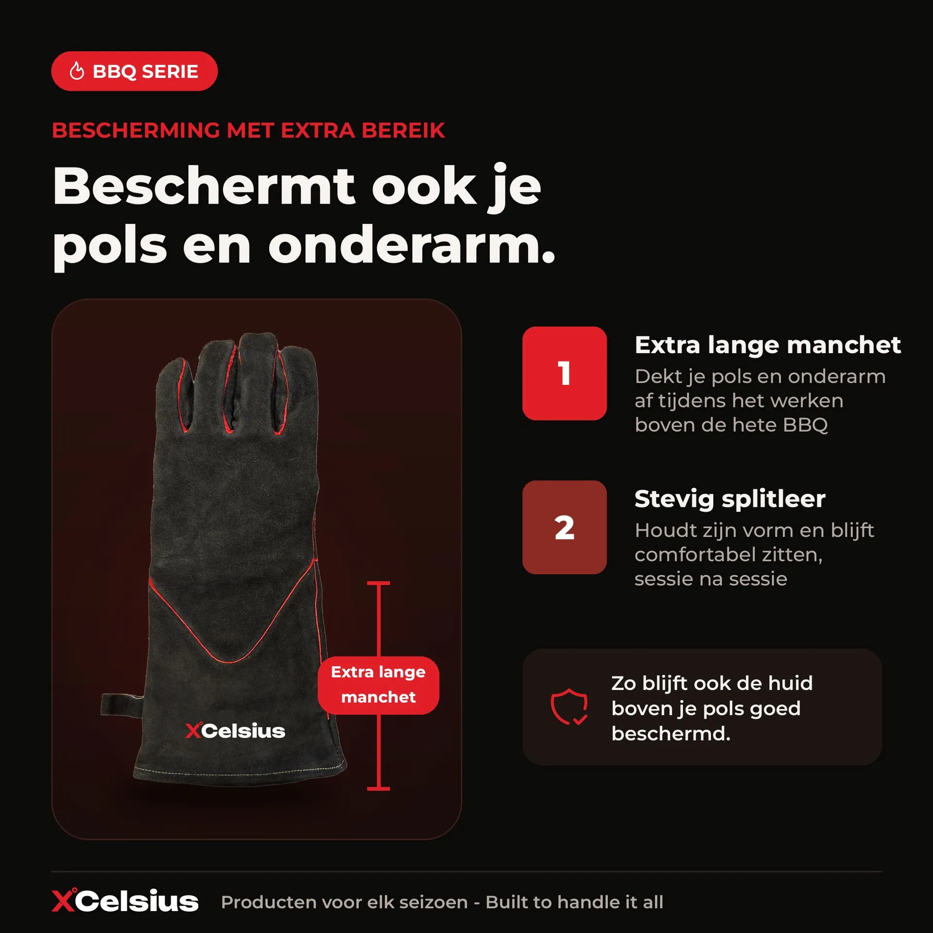 bbq handschoenen en407 gecertificeerd zwart/rood