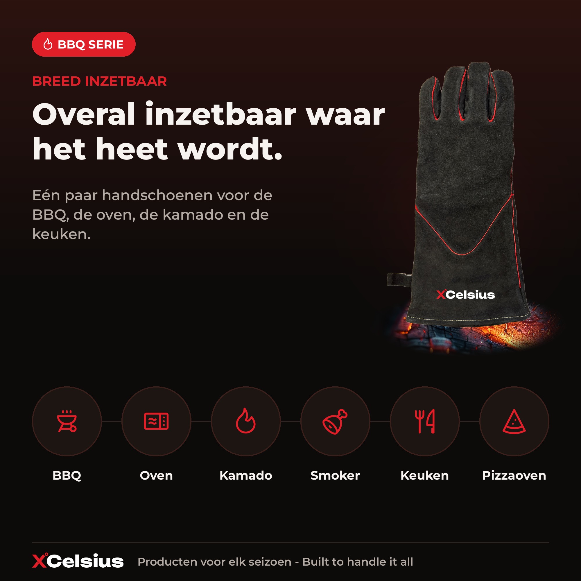 bbq handschoenen en407 gecertificeerd zwart/rood