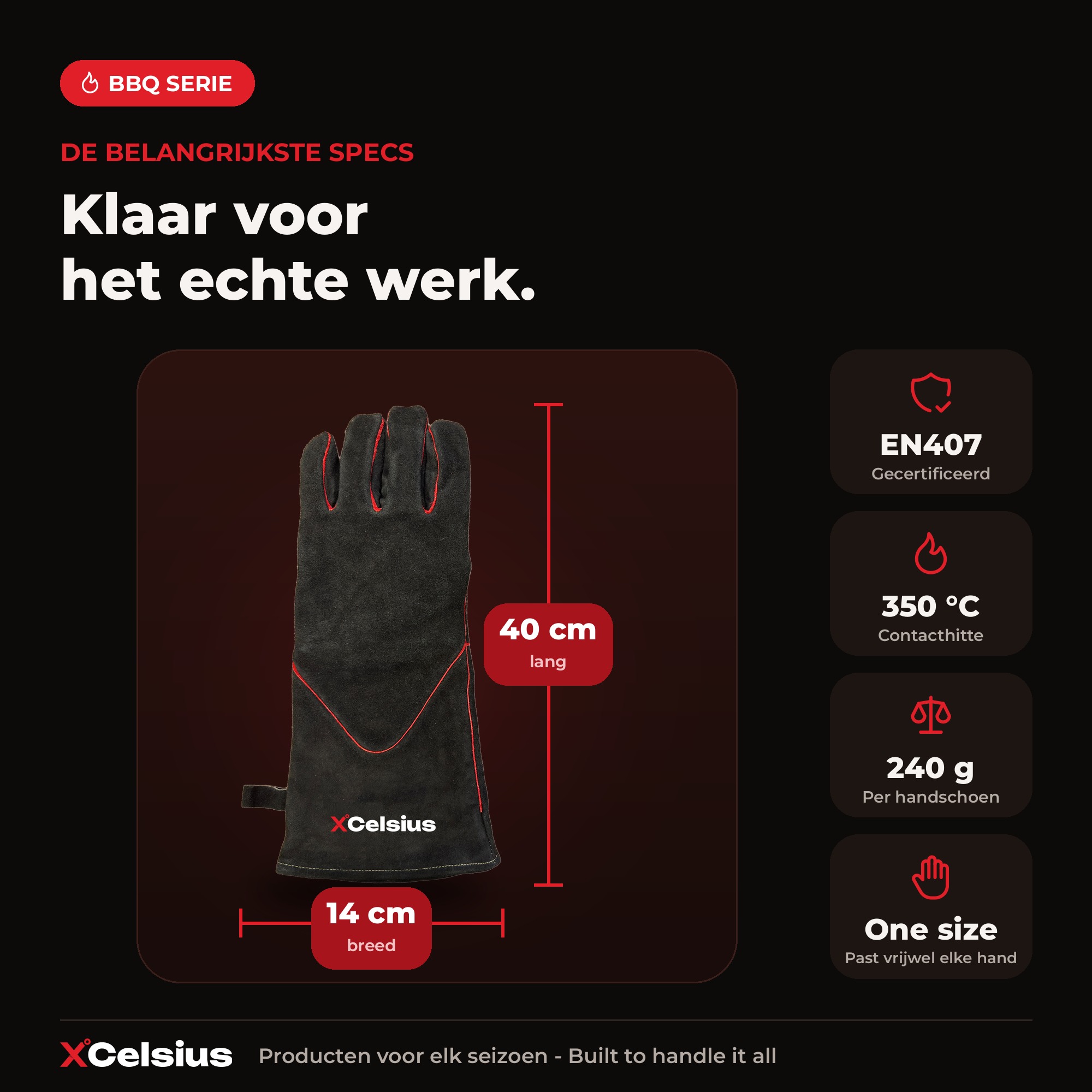 bbq handschoenen en407 gecertificeerd zwart/rood
