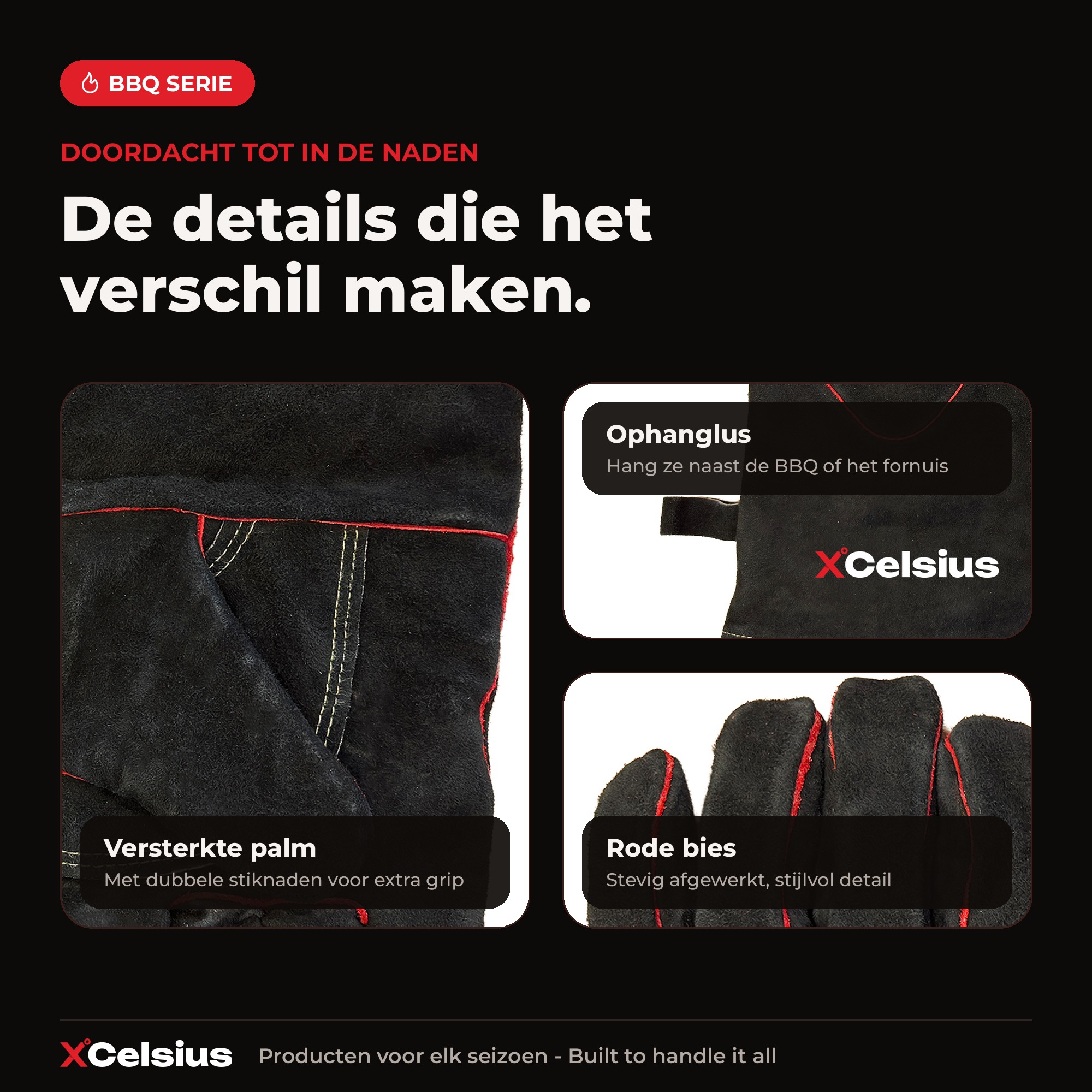 bbq handschoenen en407 gecertificeerd zwart/rood