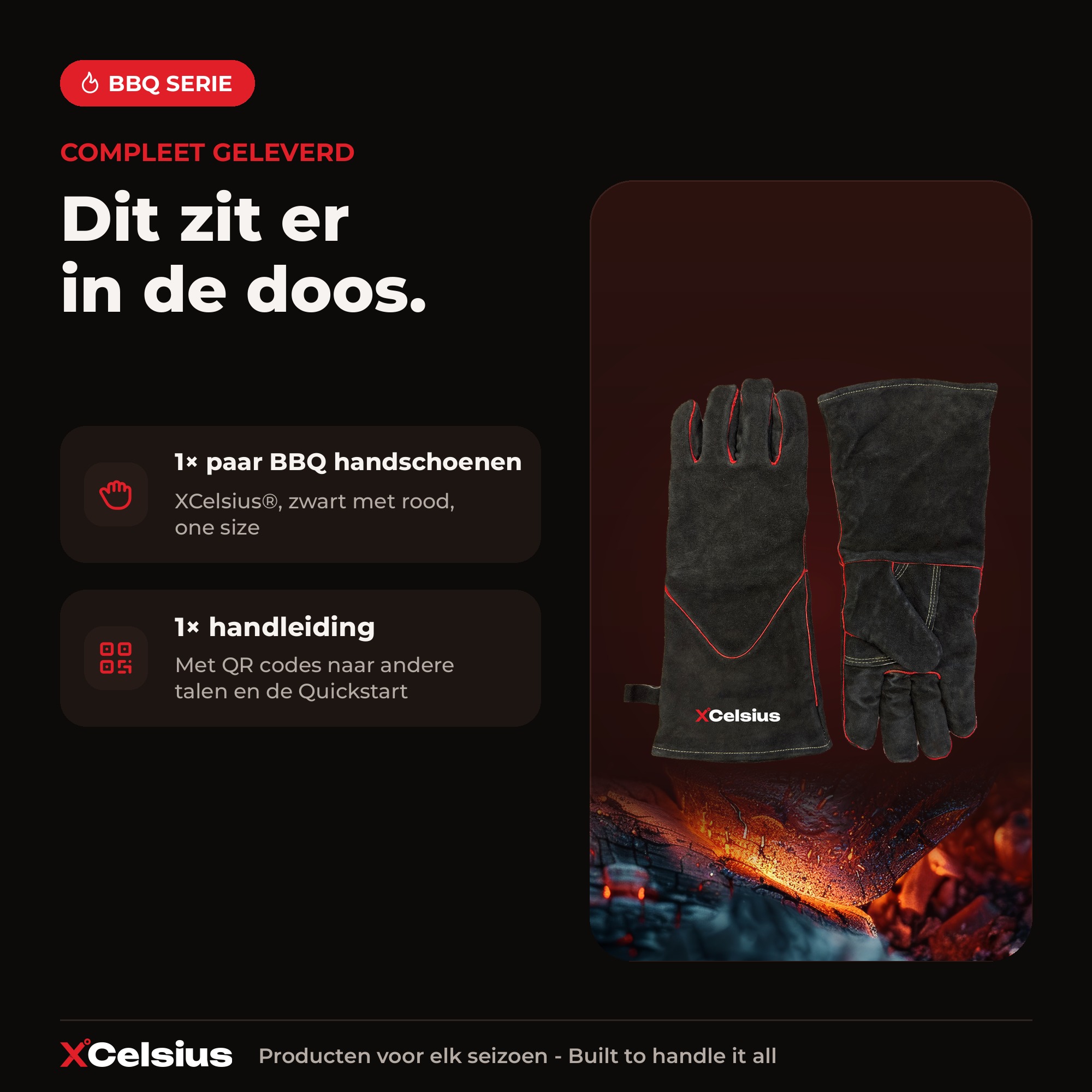 bbq handschoenen en407 gecertificeerd zwart/rood