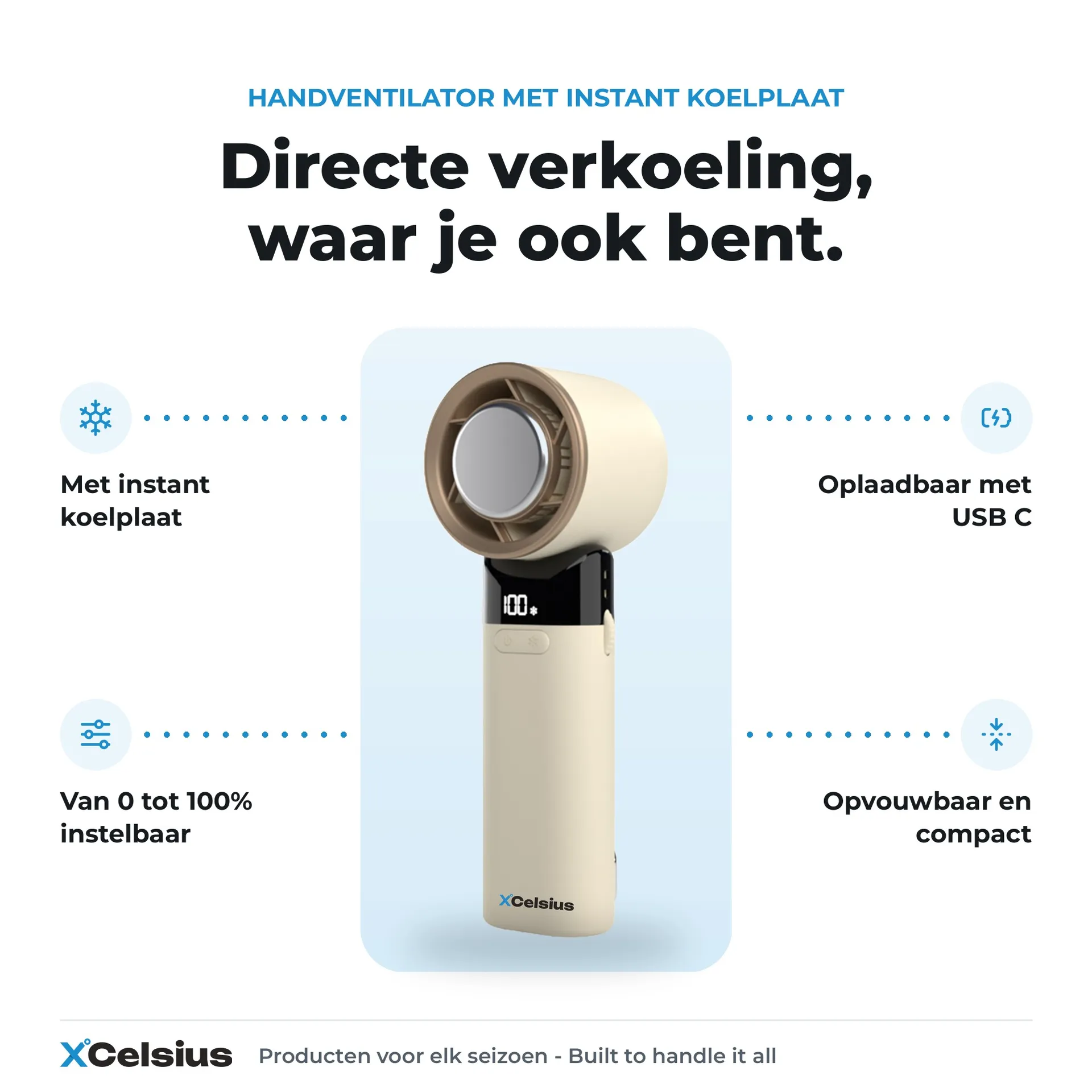 handventilator met instant koelplaat beige/crème