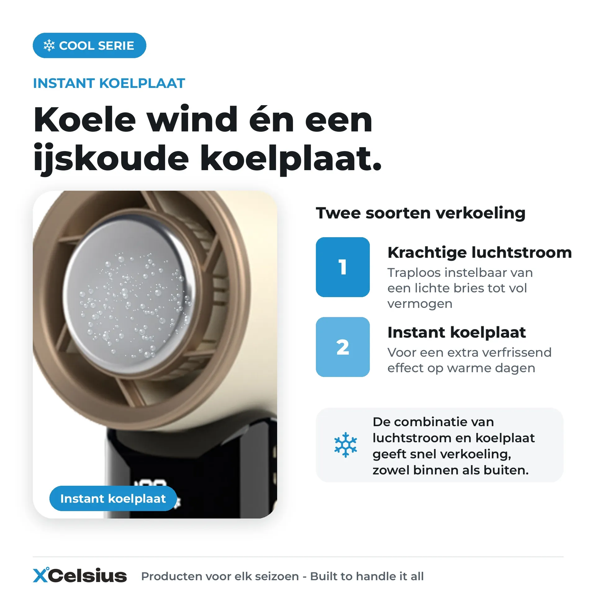 handventilator met instant koelplaat beige/crème