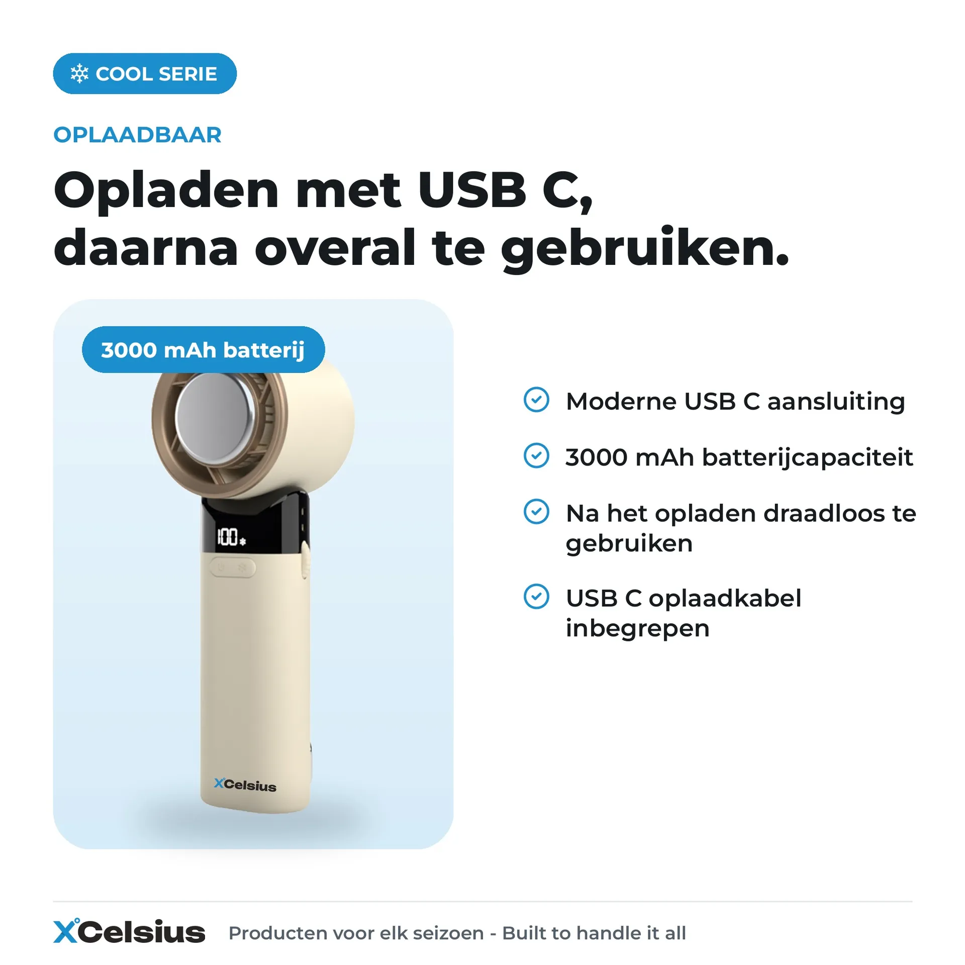 handventilator met instant koelplaat beige/crème
