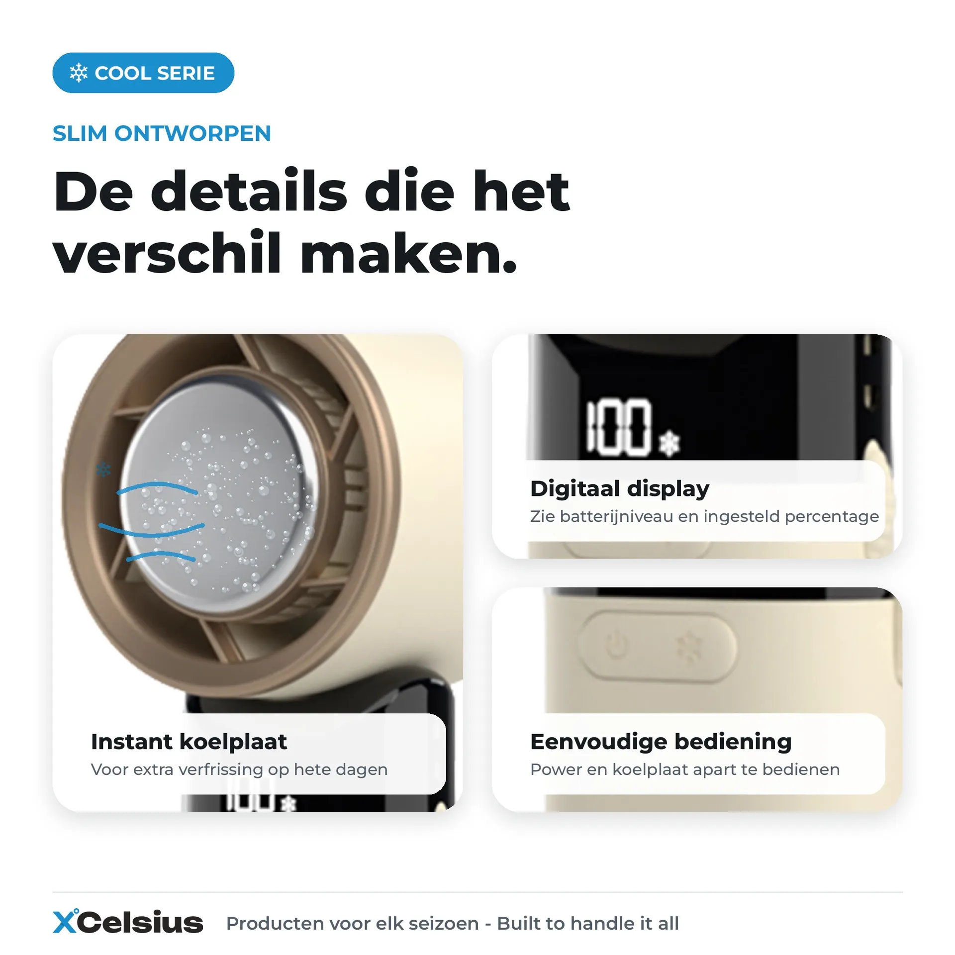 handventilator met instant koelplaat beige/crème