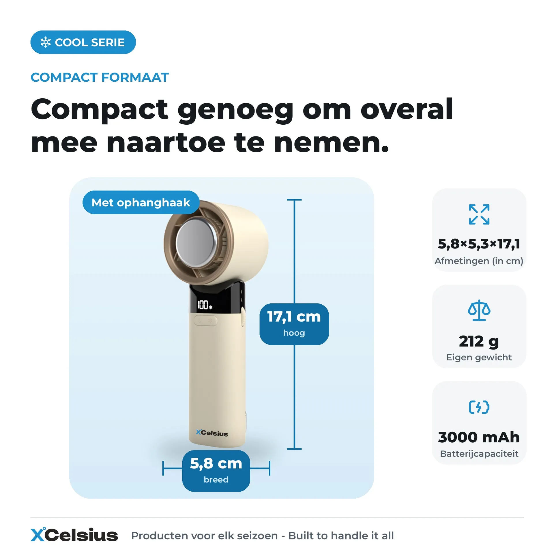 handventilator met instant koelplaat beige/crème