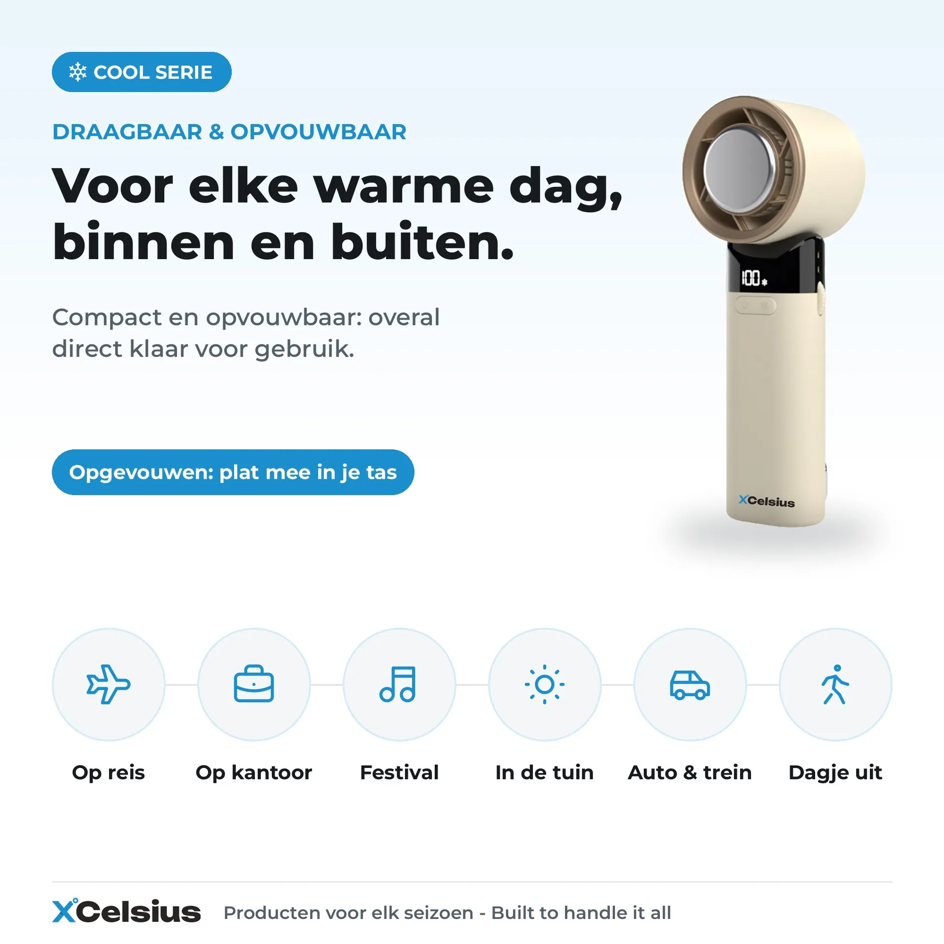 handventilator met instant koelplaat beige/crème