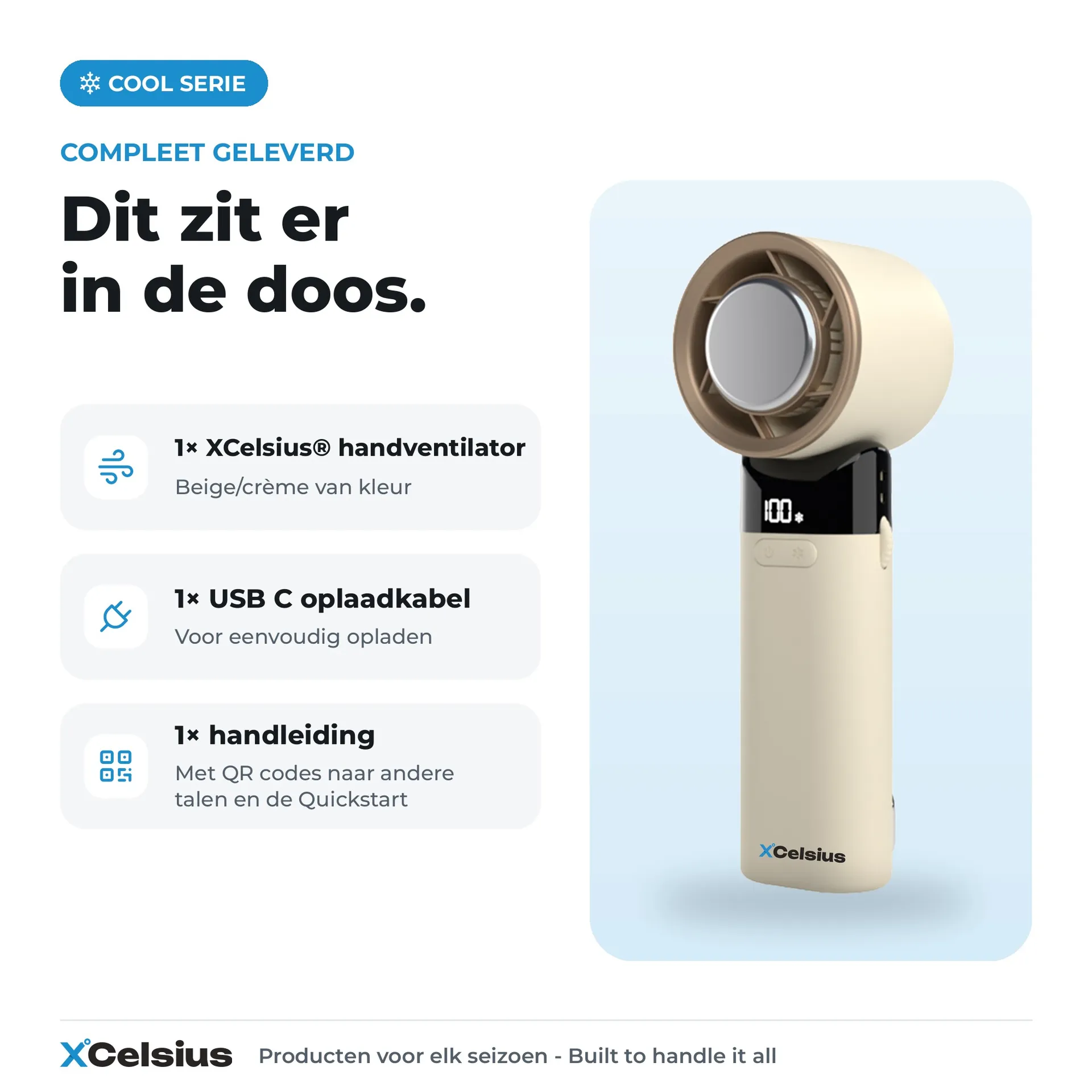 handventilator met instant koelplaat beige/crème