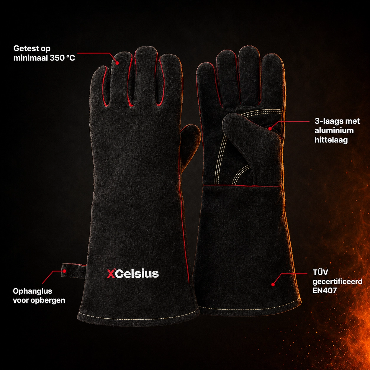 bbq handschoenen en407 gecertificeerd zwart/rood