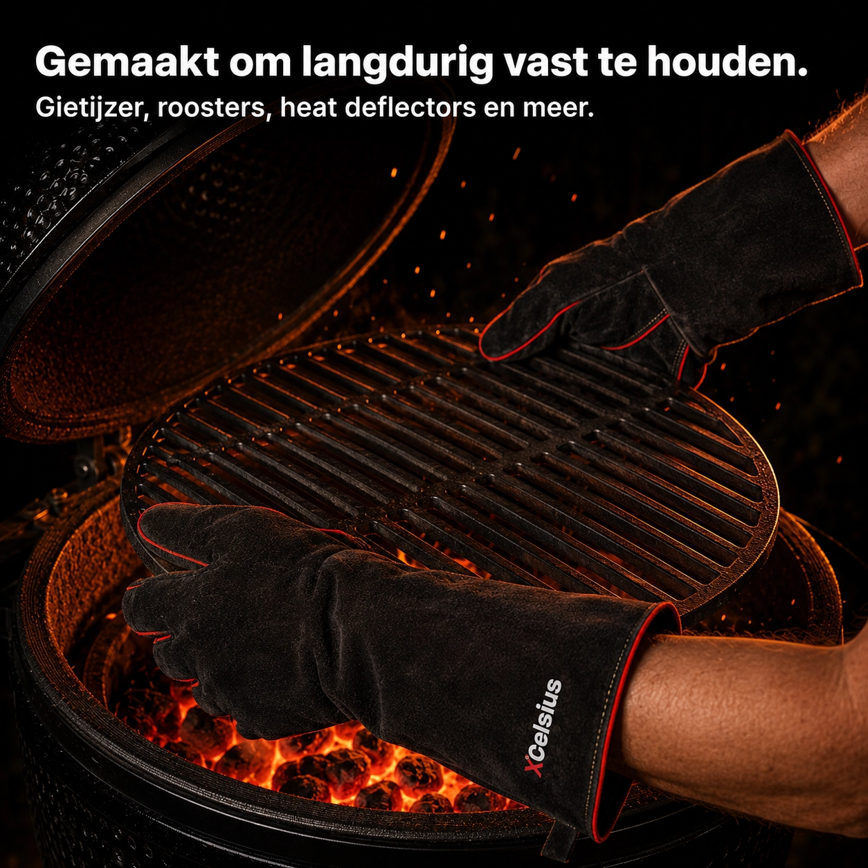 bbq handschoenen en407 gecertificeerd zwart/rood